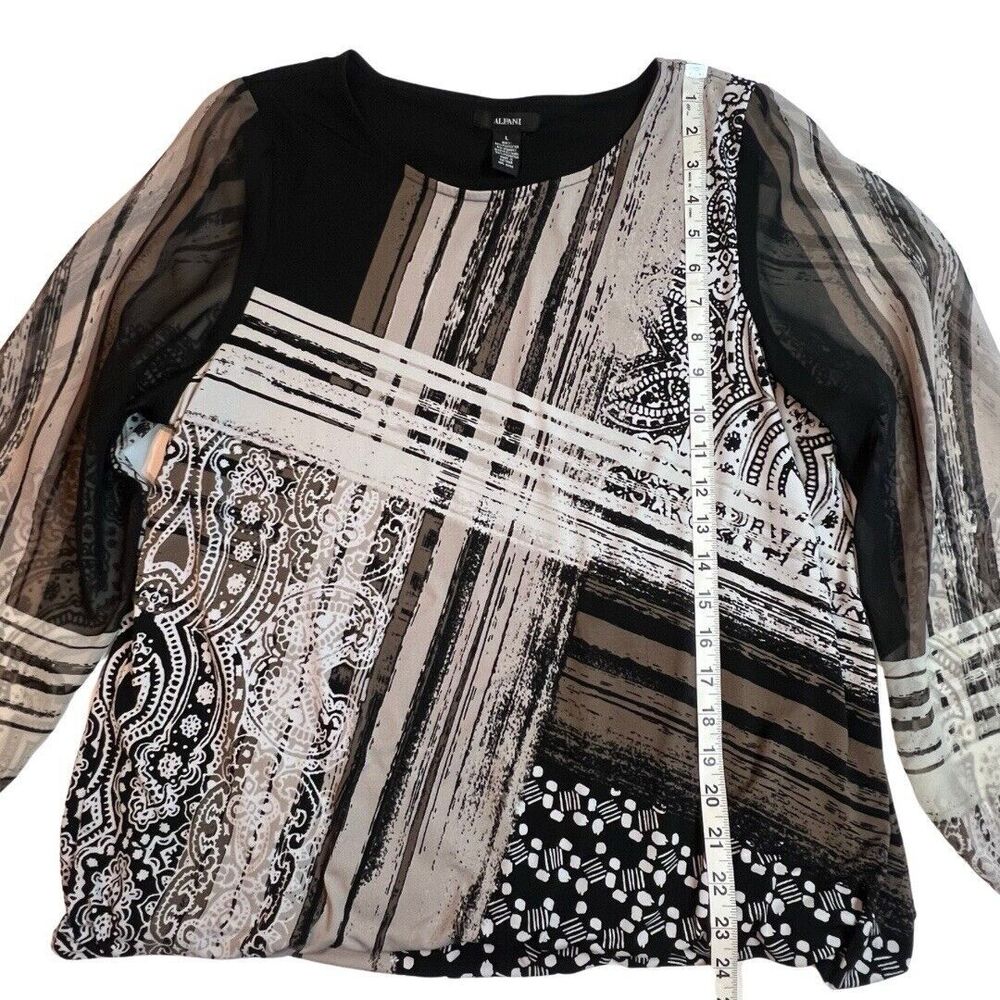 Alfani Blouse Womens Large Abstract Top Paisley Sheer Balloon Sleeve Boho Shirt - Picture 3 of 9